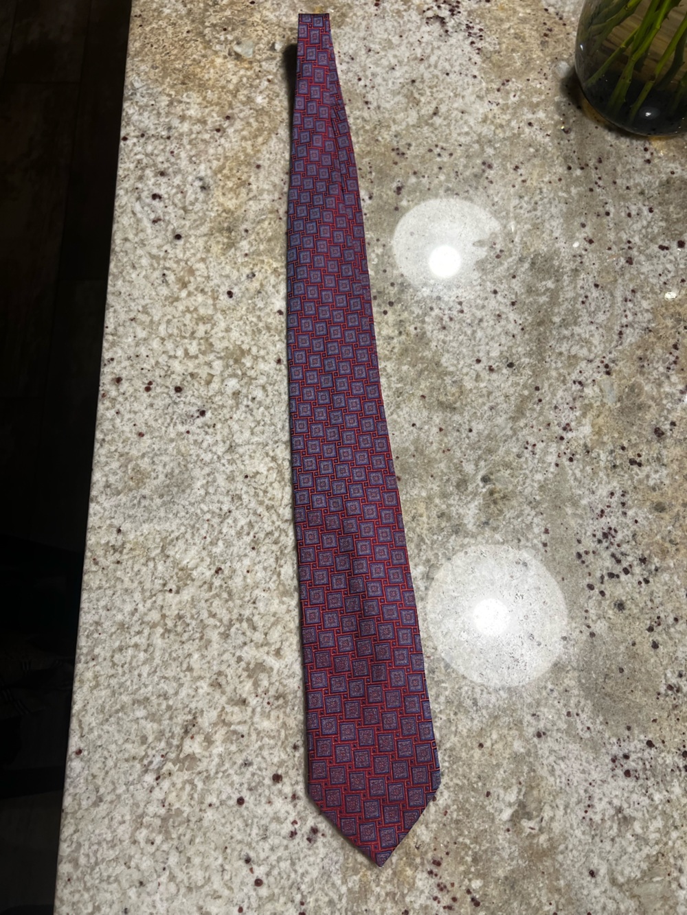 Ermenegildo Zegna Burgundy and Blue Geometric Silk Tie